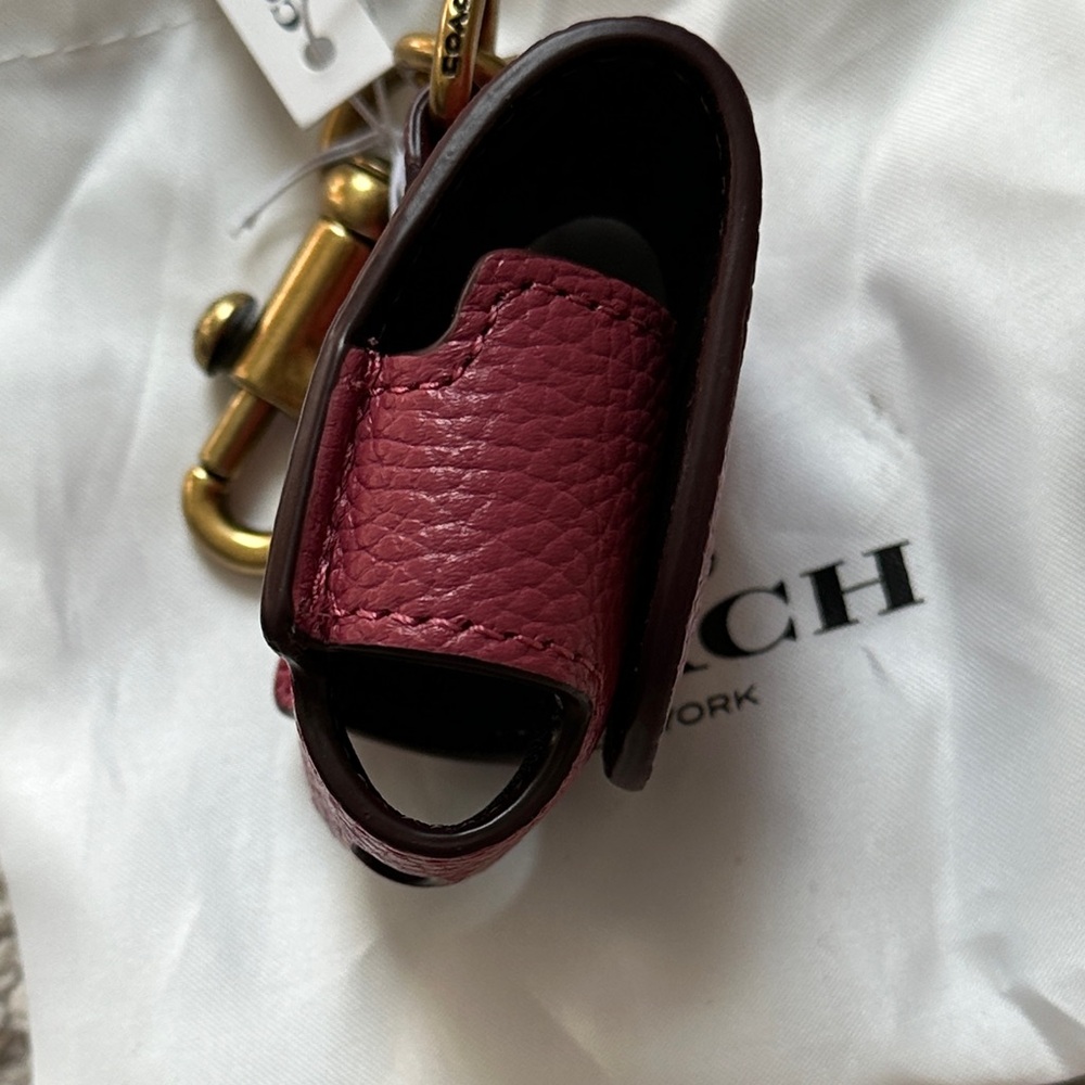 Coach Burgundy Leather air pod case with Gold Hardware magnetic closure NWT - Picture 4 of 6
